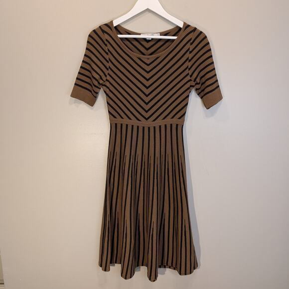 Boden Amelie Sweater Dress Brown Black Chevron Wool Blend Fit Flare Size - 4 - Picture 1 of 6